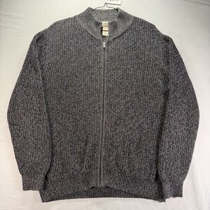 LL Bean Sweater Mens XL Gray Chunky Knit Full Zip Thick Cotton Heavy Warm